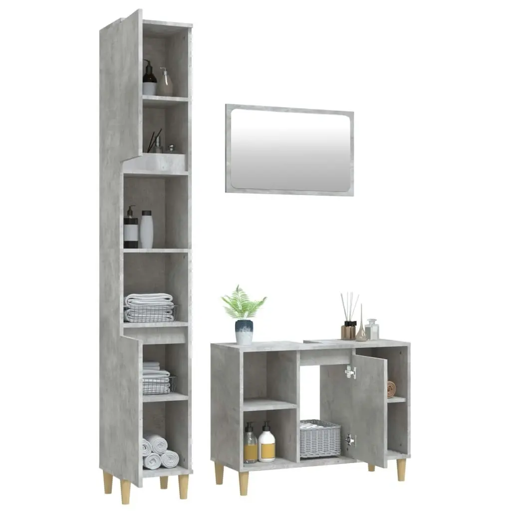 3 Piece Bathroom Furniture Set Concrete Grey Engineered Wood 3185683