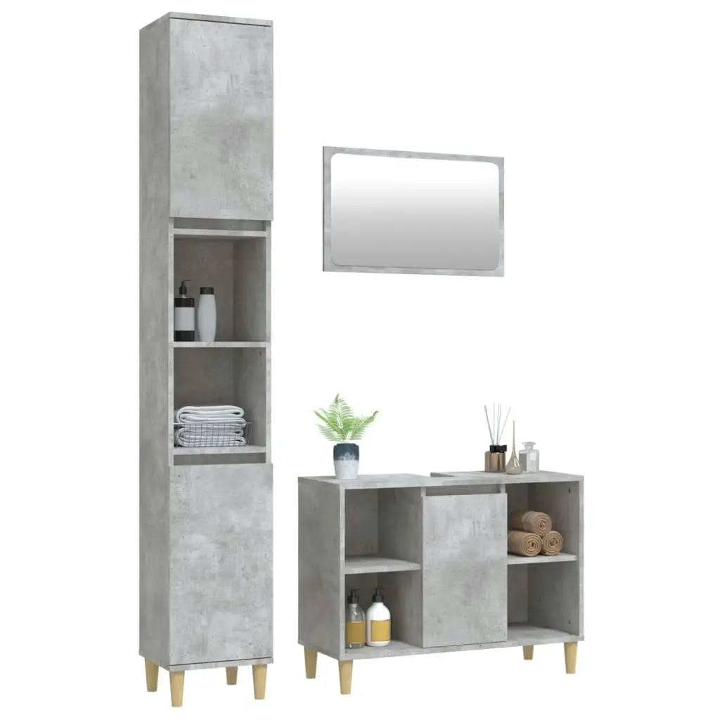 3 Piece Bathroom Furniture Set Concrete Grey Engineered Wood 3185683