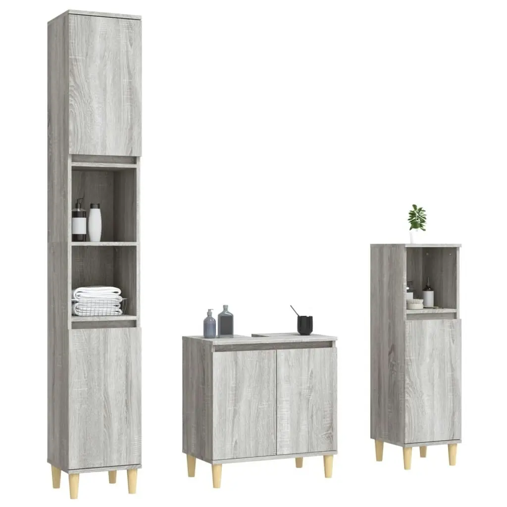 3 Piece Bathroom Furniture Set Grey Sonoma Engineered Wood 3185587