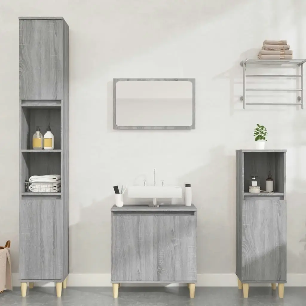 3 Piece Bathroom Furniture Set Grey Sonoma Engineered Wood 3185587