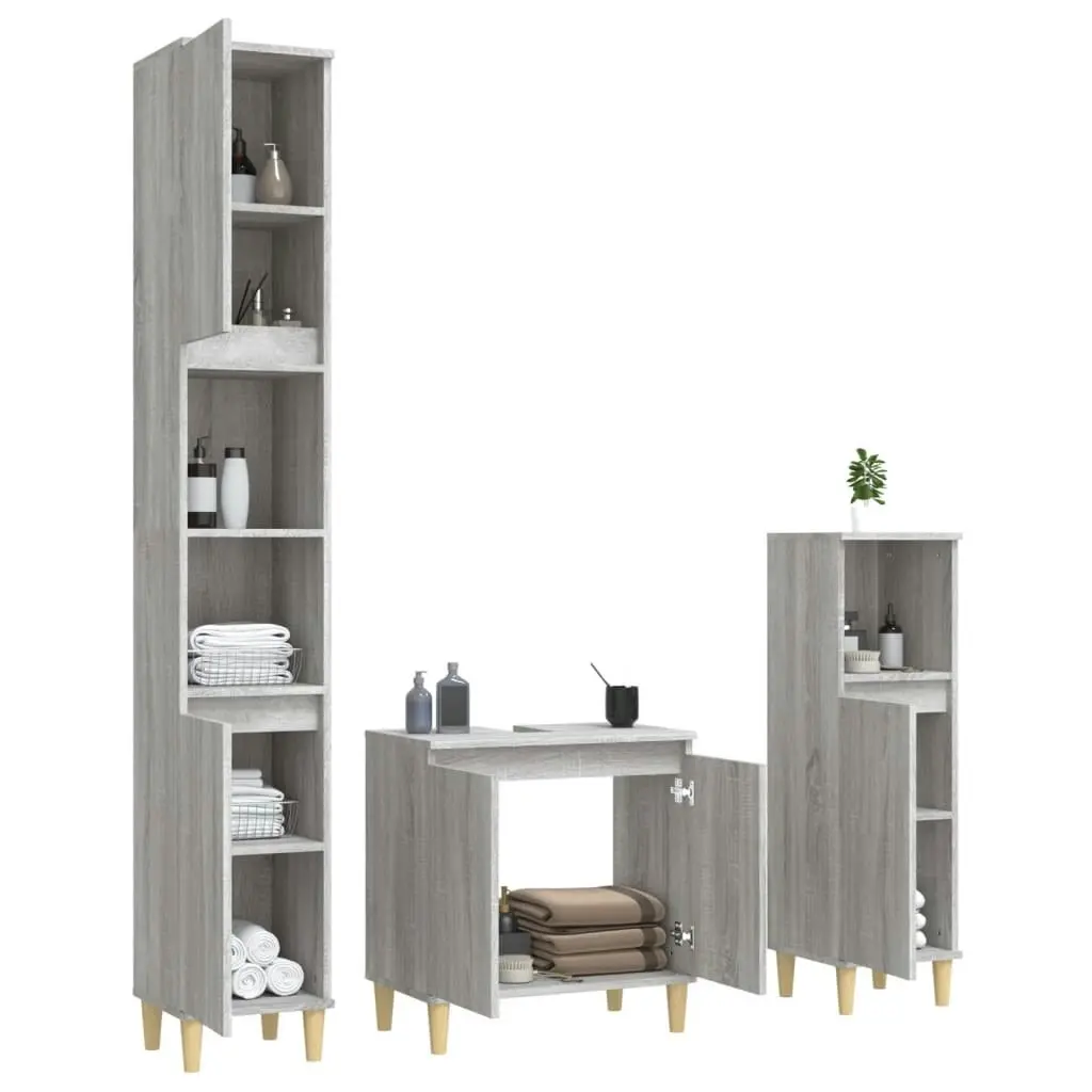 3 Piece Bathroom Furniture Set Grey Sonoma Engineered Wood 3185587