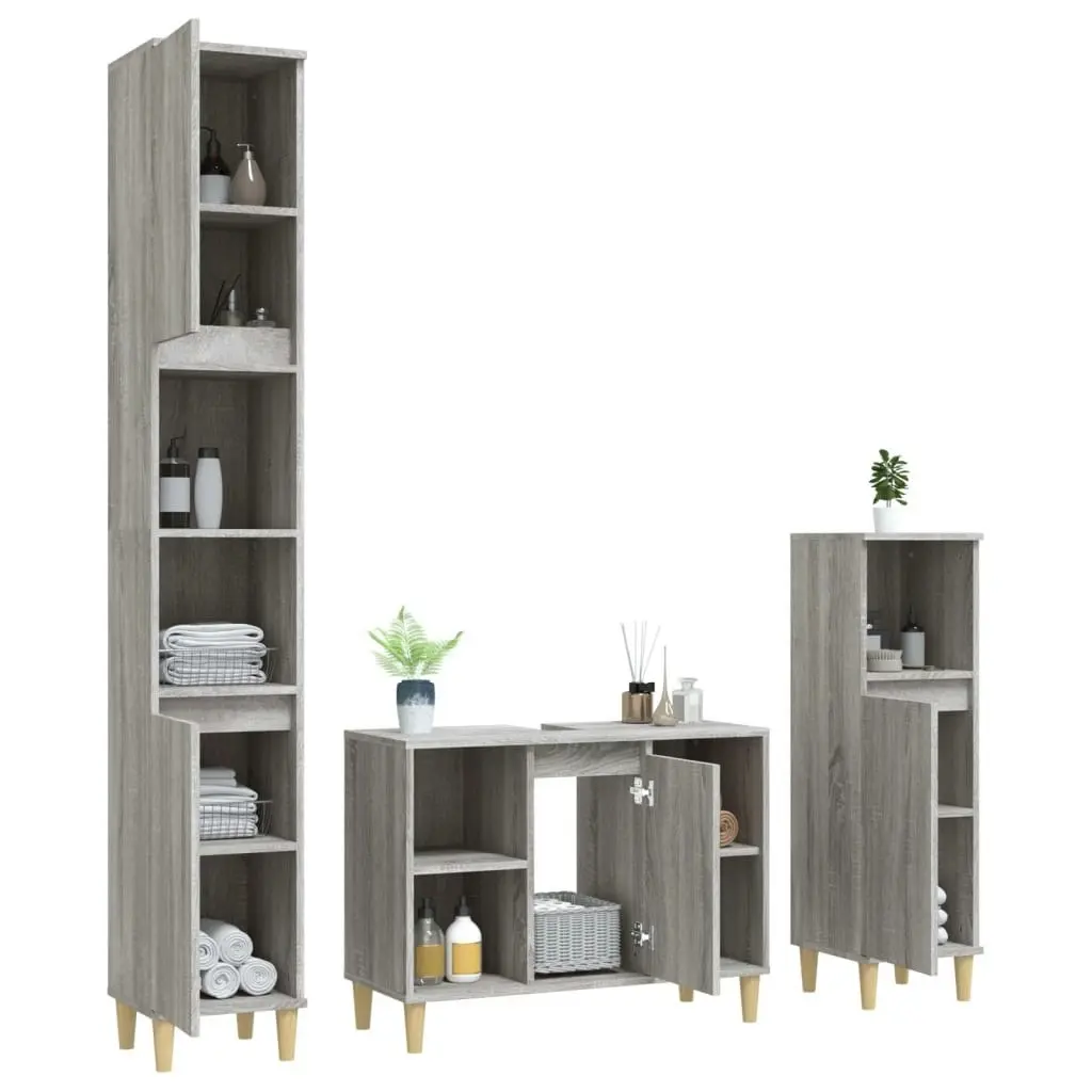 3 Piece Bathroom Furniture Set Grey Sonoma Engineered Wood 3185619