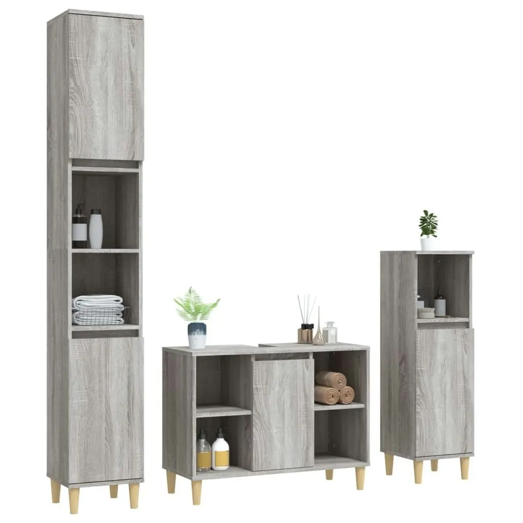 3 Piece Bathroom Furniture Set Grey Sonoma Engineered Wood 3185619