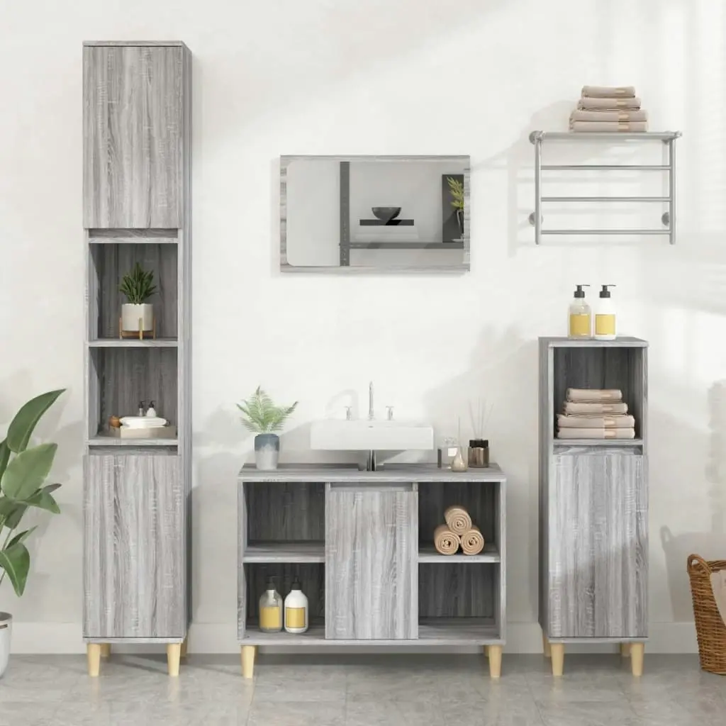 3 Piece Bathroom Furniture Set Grey Sonoma Engineered Wood 3185619