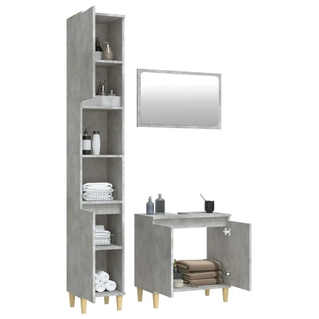 3 Piece Bathroom Furniture Set Concrete Grey Engineered Wood 3185663