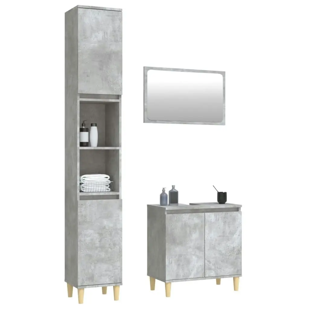 3 Piece Bathroom Furniture Set Concrete Grey Engineered Wood 3185663