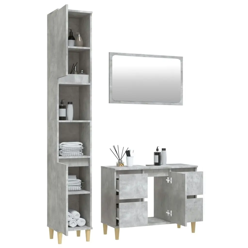 3 Piece Bathroom Furniture Set Concrete Grey Engineered Wood 3185673