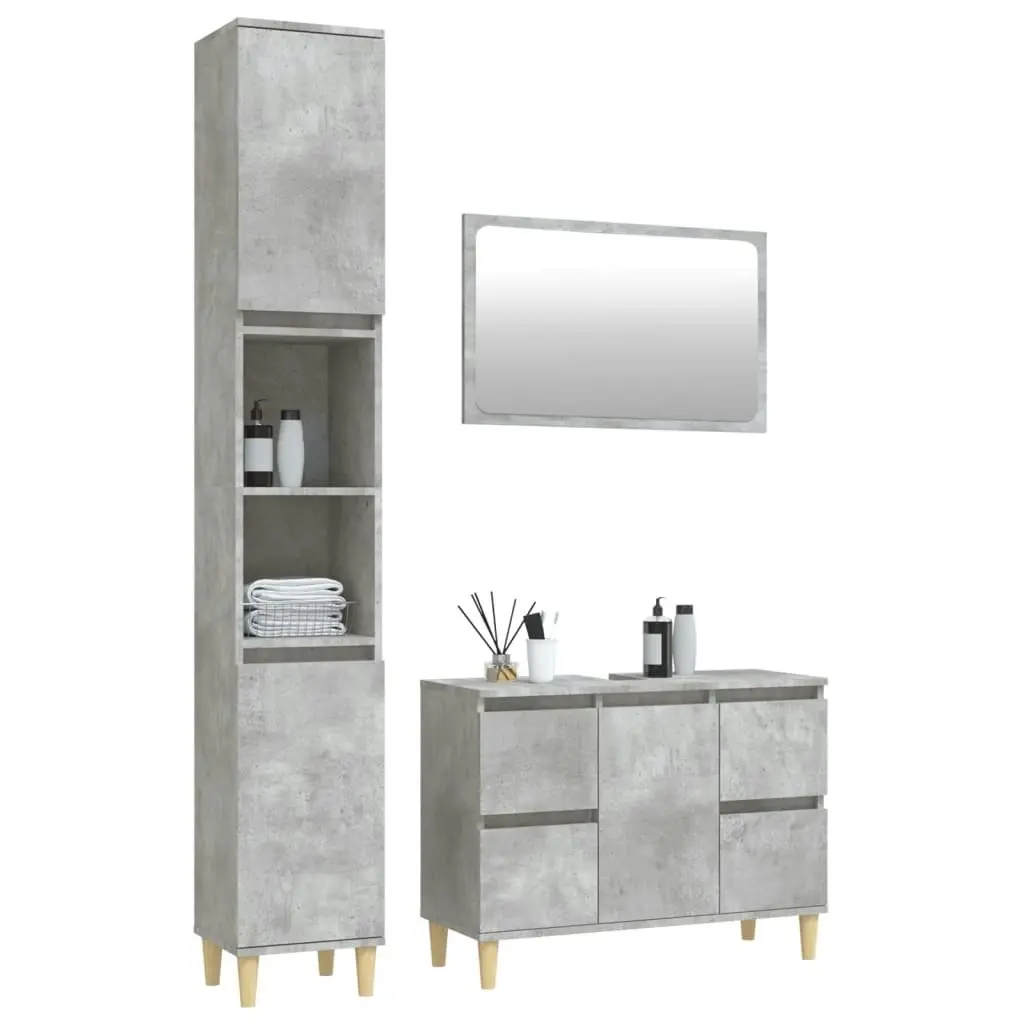 3 Piece Bathroom Furniture Set Concrete Grey Engineered Wood 3185673