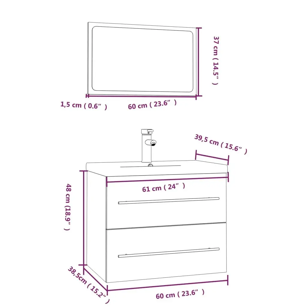 3 Piece Bathroom Furniture Set High Gloss White 3152839