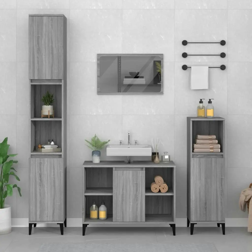 3 Piece Bathroom Furniture Set Grey Sonoma Engineered Wood 3185627