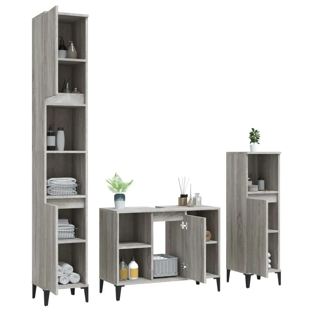 3 Piece Bathroom Furniture Set Grey Sonoma Engineered Wood 3185627