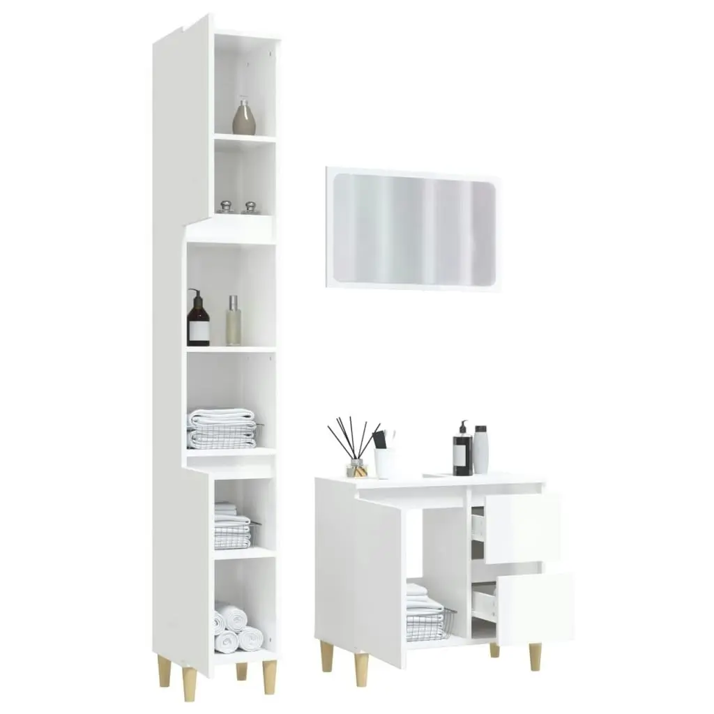 3 Piece Bathroom Furniture Set High Gloss White Engineered Wood 3185573