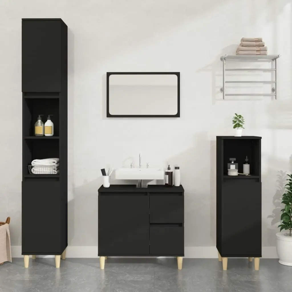 3 Piece Bathroom Cabinet Set Black Engineered Wood 3185536