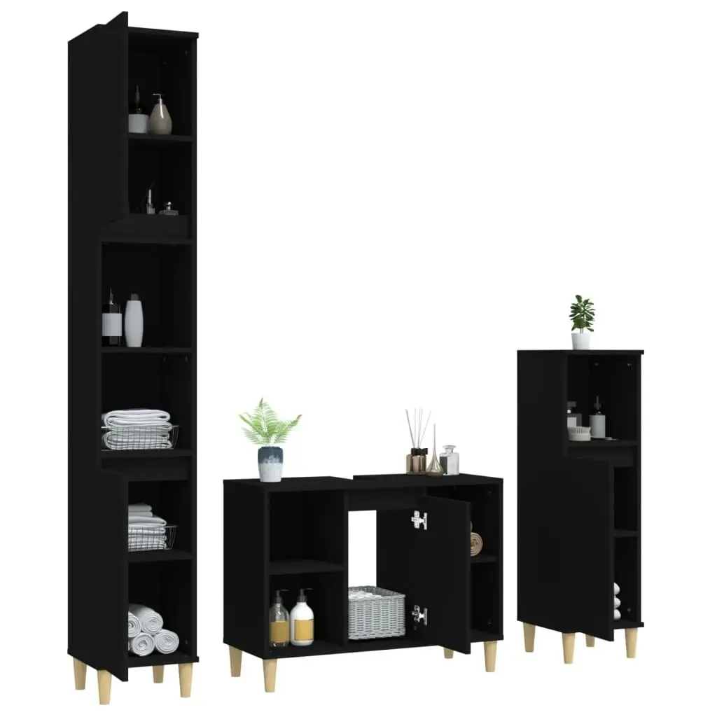 3 Piece Bathroom Furniture Set Black Engineered Wood 3185614