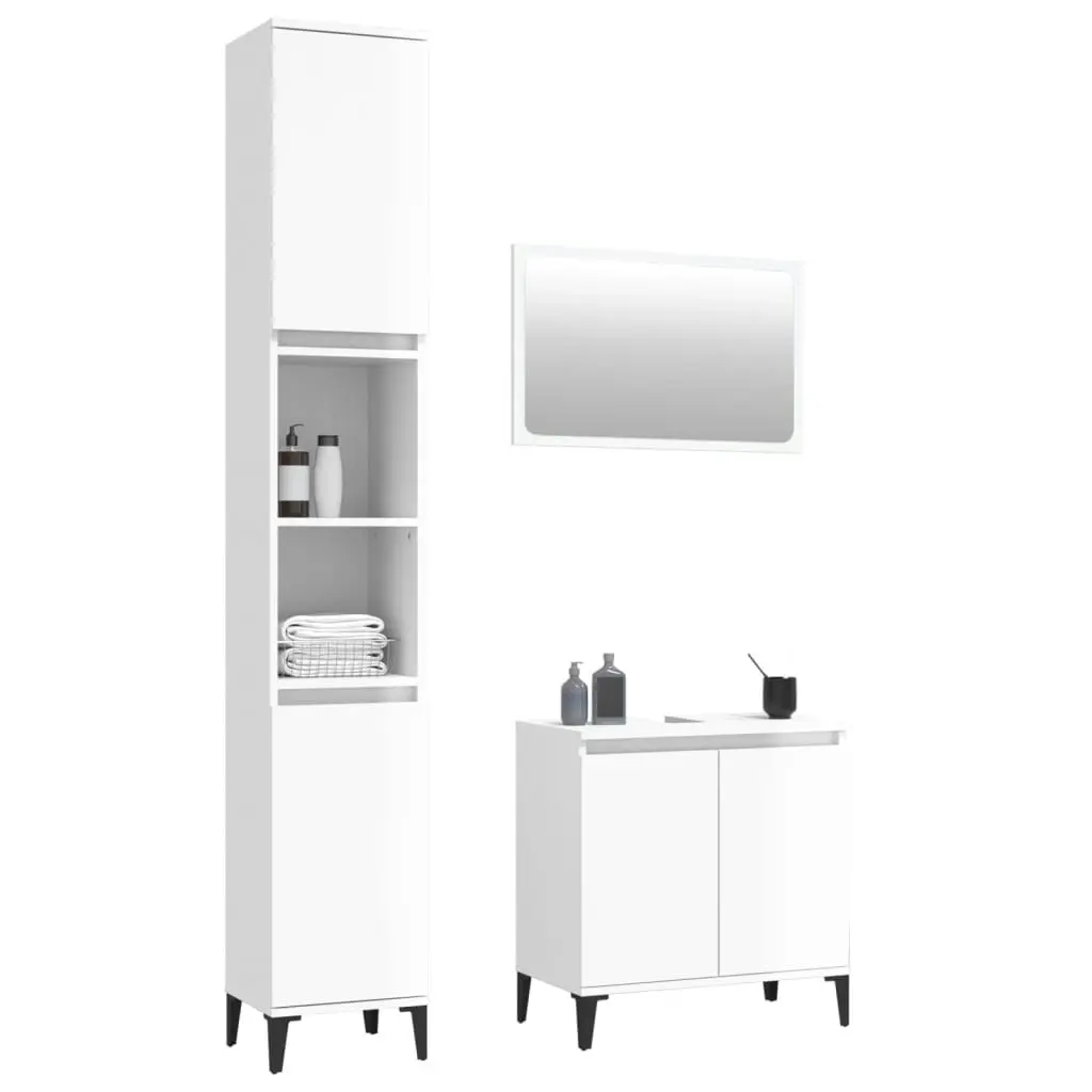 3 Piece Bathroom Furniture Set High Gloss White Engineered Wood 3185666