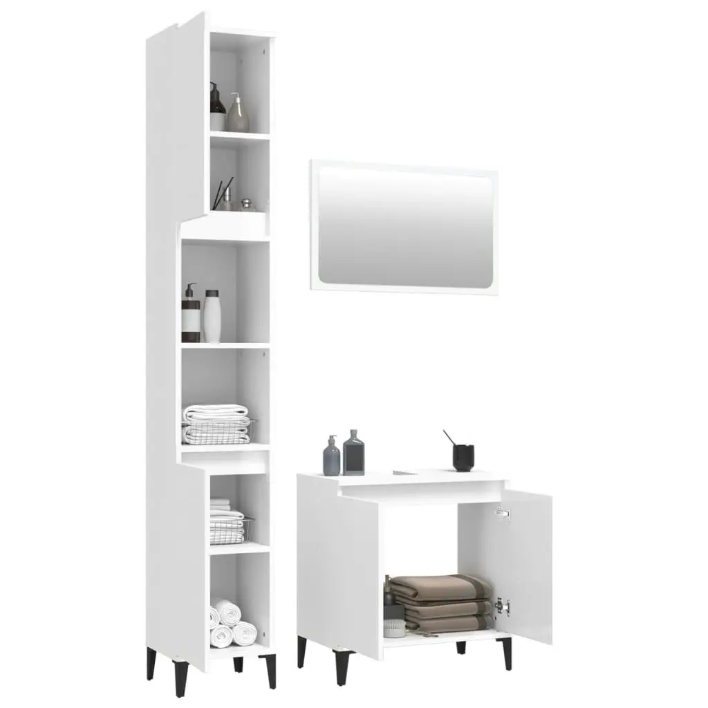 3 Piece Bathroom Furniture Set High Gloss White Engineered Wood 3185666