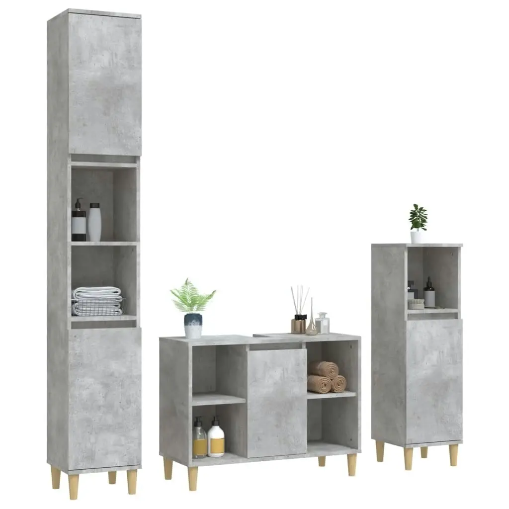 3 Piece Bathroom Furniture Set Concrete Grey Engineered Wood 3185617