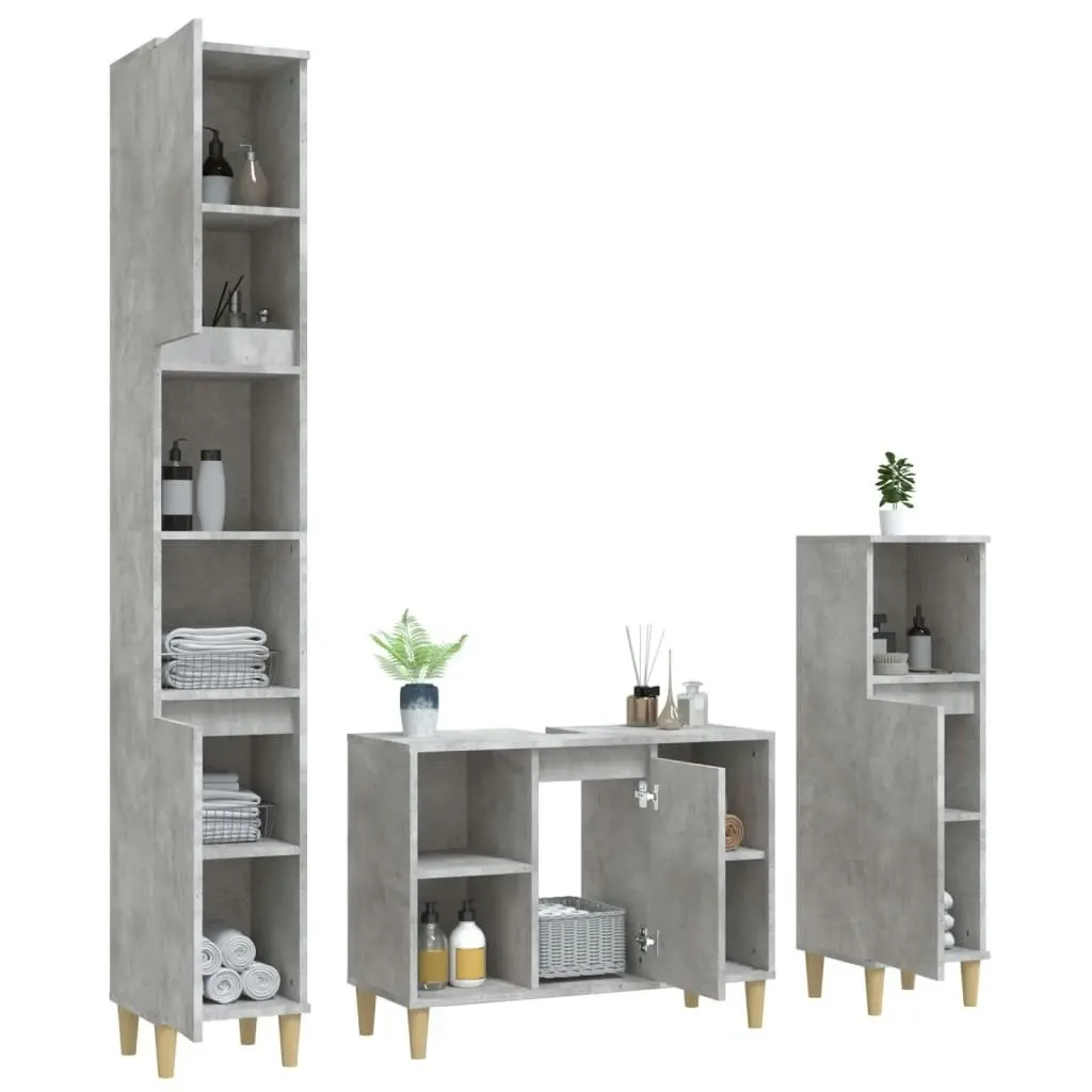 3 Piece Bathroom Furniture Set Concrete Grey Engineered Wood 3185617