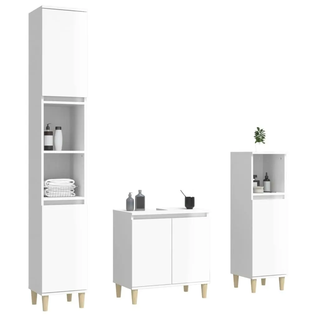 3 Piece Bathroom Furniture Set High Gloss White Engineered Wood 3185583