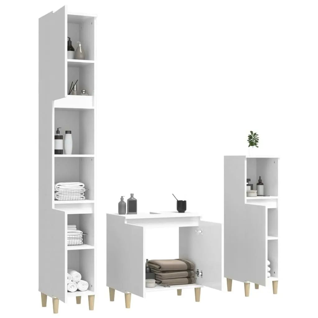 3 Piece Bathroom Furniture Set High Gloss White Engineered Wood 3185583