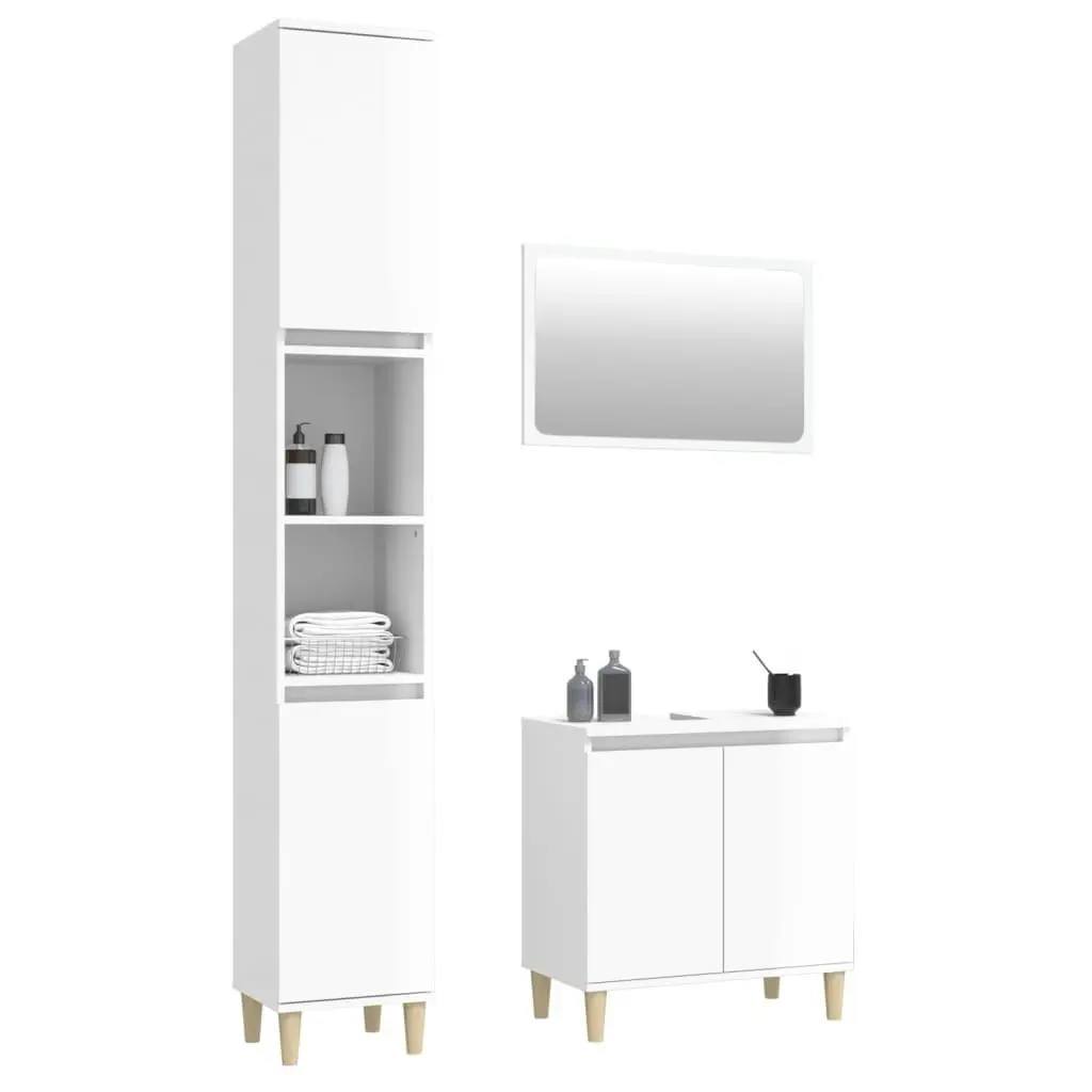 3 Piece Bathroom Furniture Set High Gloss White Engineered Wood 3185661