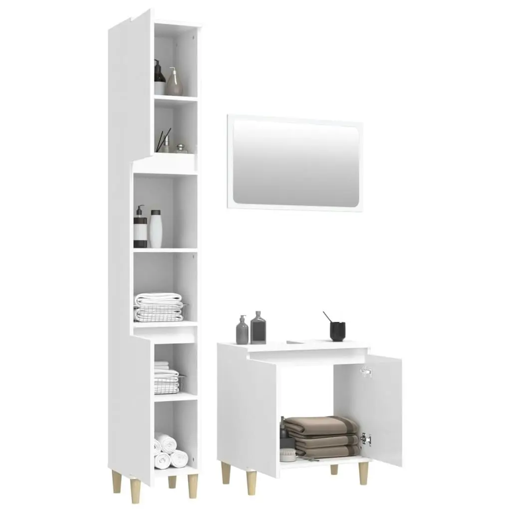 3 Piece Bathroom Furniture Set High Gloss White Engineered Wood 3185661