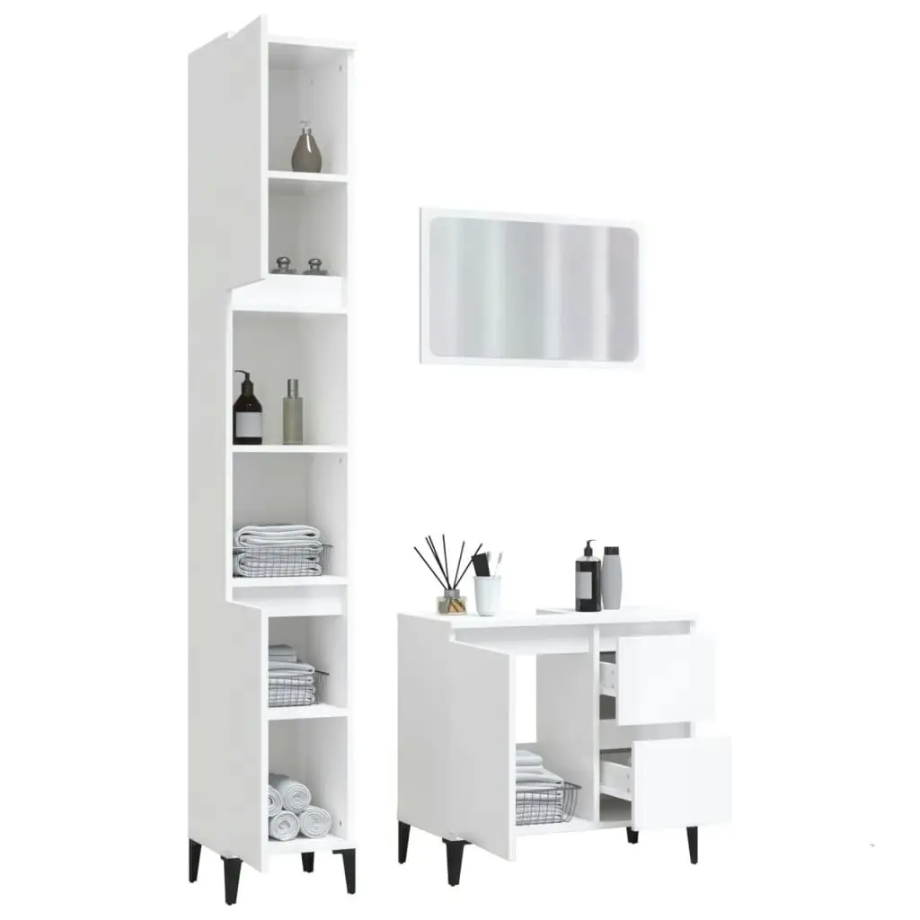 3 Piece Bathroom Furniture Set High Gloss White Engineered Wood 3185578