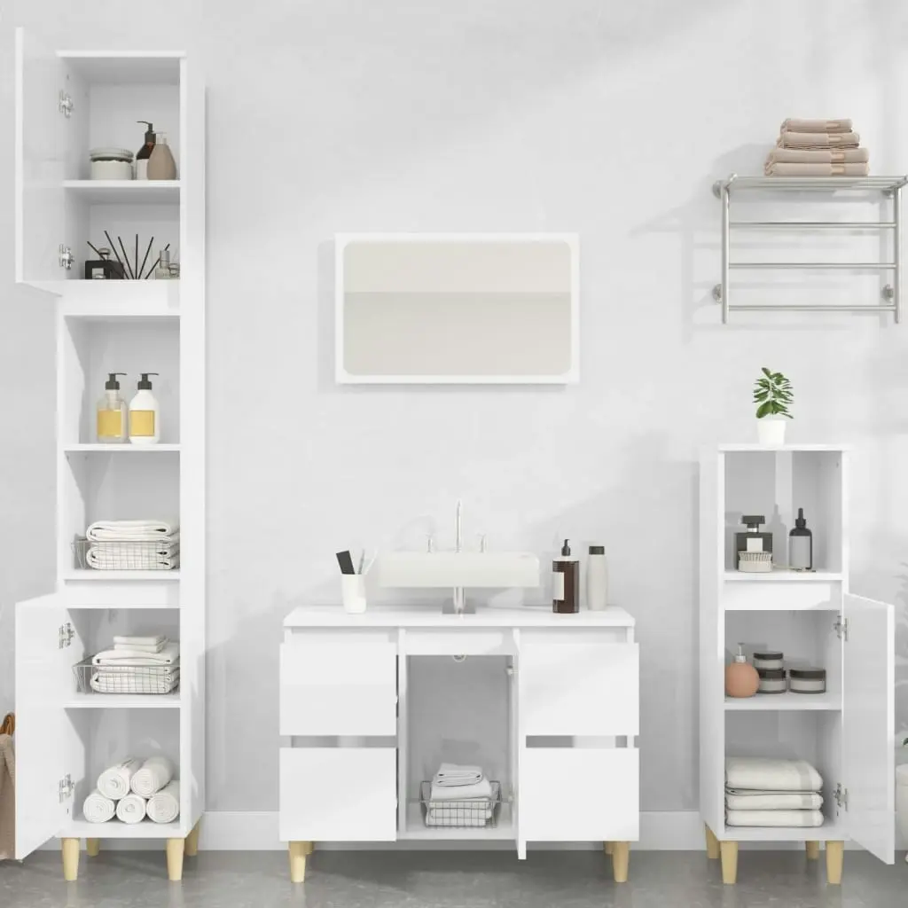 3 Piece Bathroom Furniture Set High Gloss White Engineered Wood 3185671