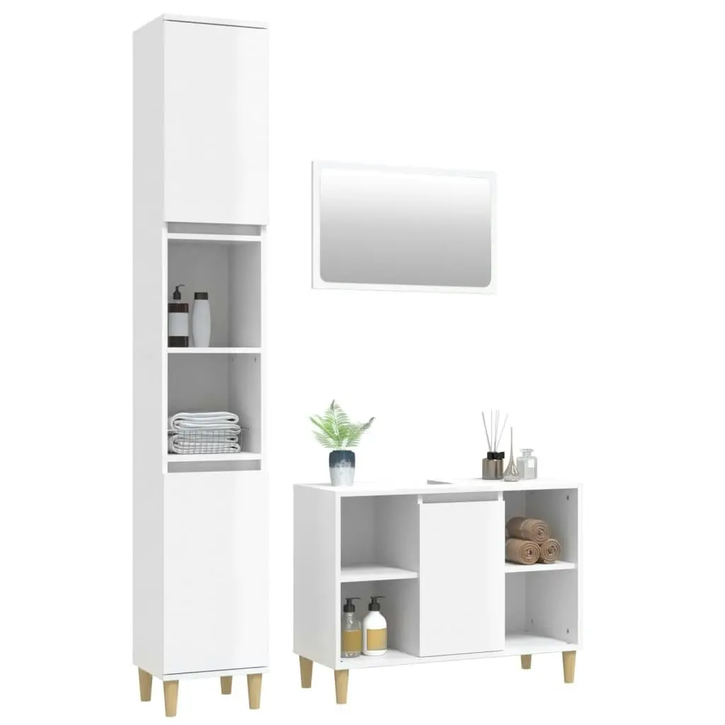 3 Piece Bathroom Furniture Set High Gloss White Engineered Wood 3185681