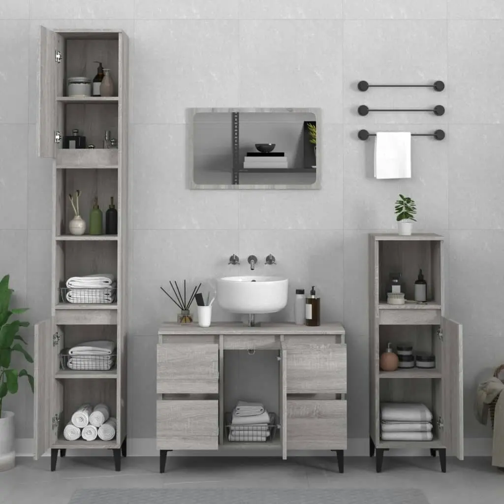 3 Piece Bathroom Furniture Set Grey Sonoma Engineered Wood 3185611