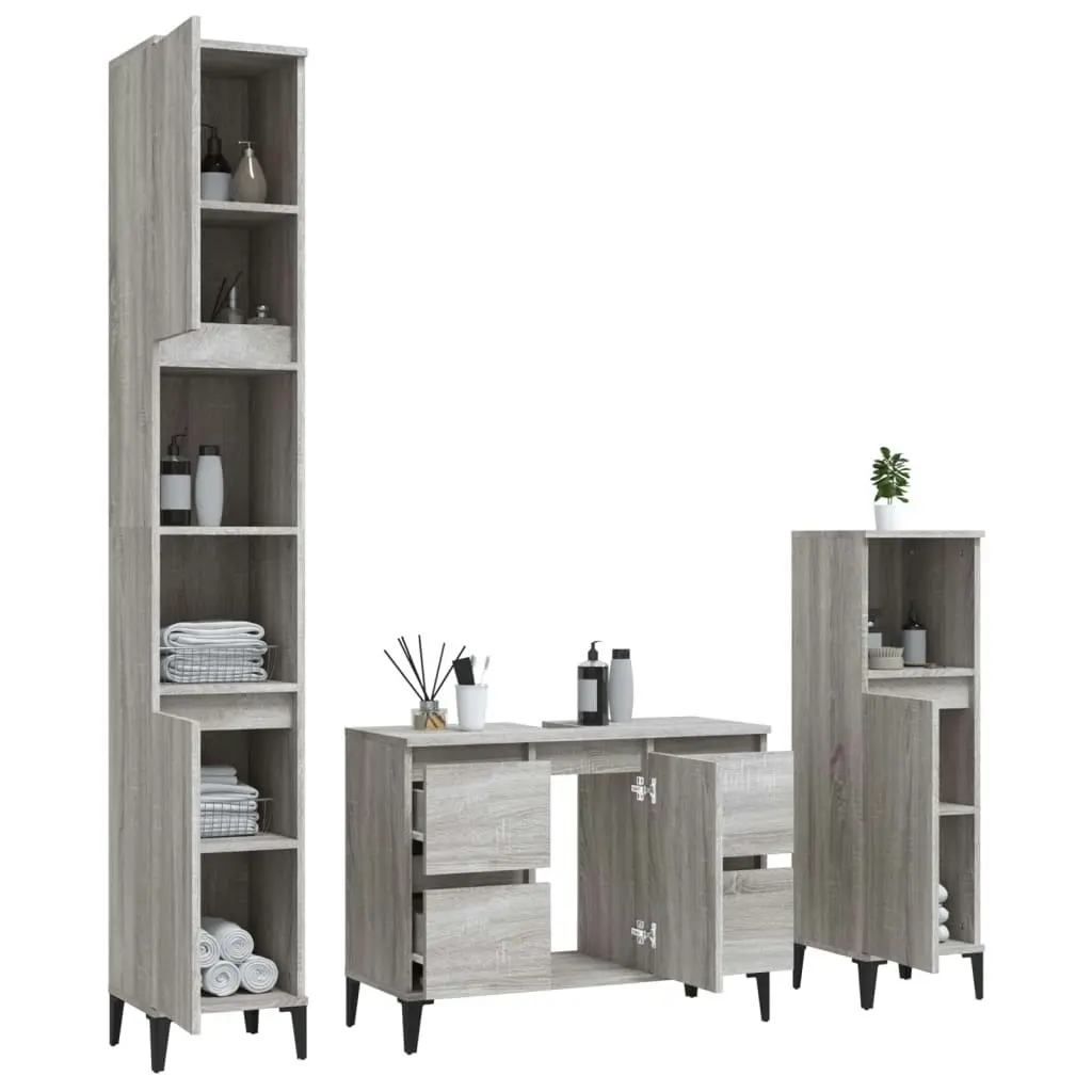 3 Piece Bathroom Furniture Set Grey Sonoma Engineered Wood 3185611