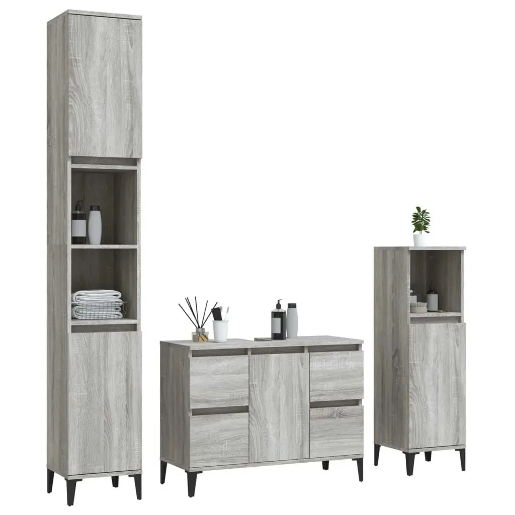 3 Piece Bathroom Furniture Set Grey Sonoma Engineered Wood 3185611