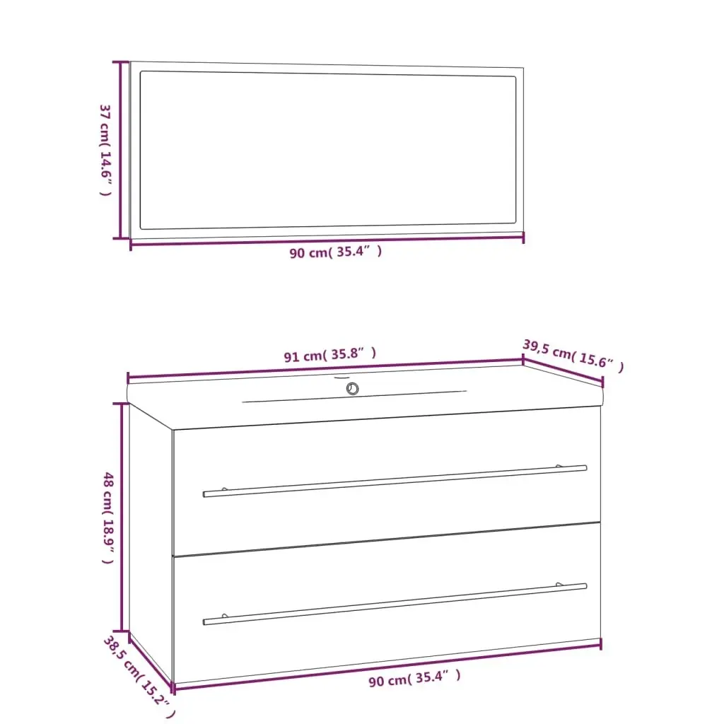 3 Piece Bathroom Furniture Set High Gloss White 3152852