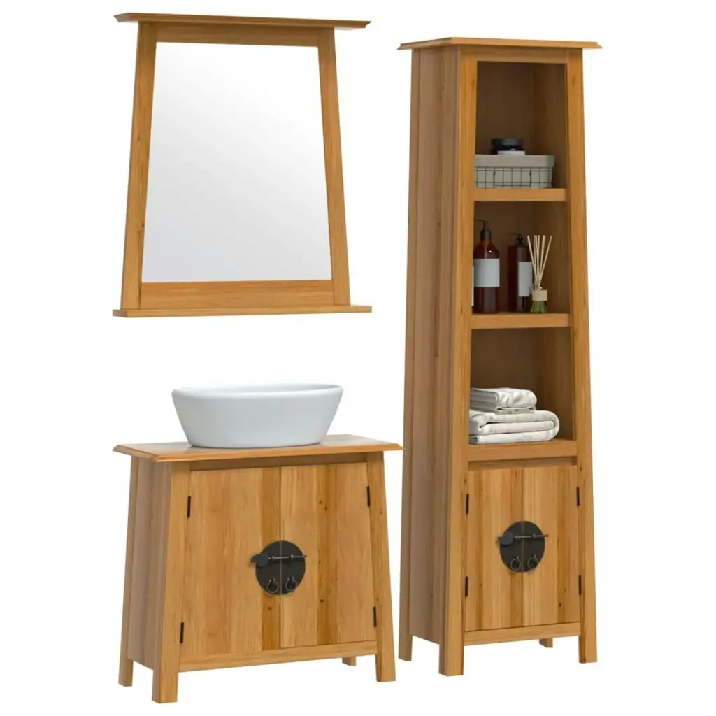 3 Piece Bathroom Furniture Set Solid Wood Pine 3223462