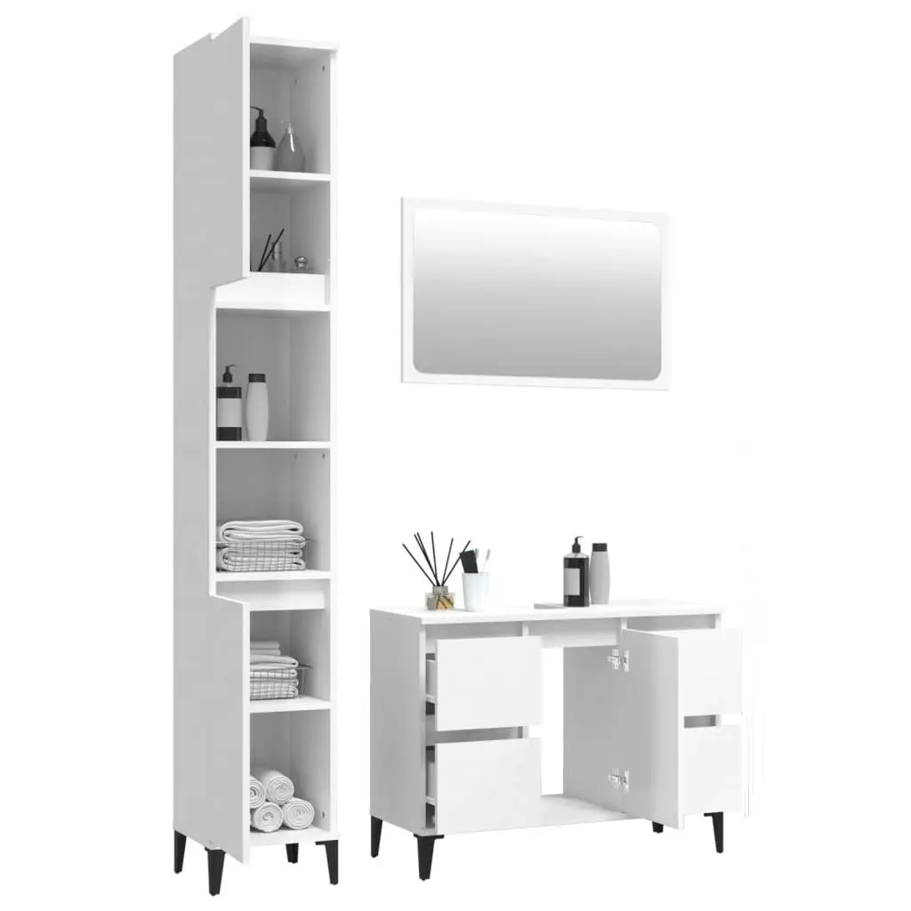 3 Piece Bathroom Furniture Set High Gloss White Engineered Wood 3185676