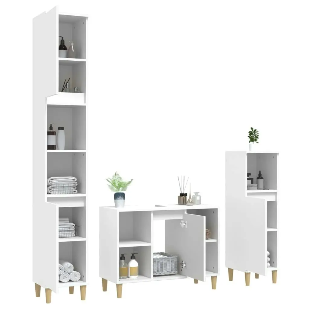 3 Piece Bathroom Furniture Set White Engineered Wood 3185613