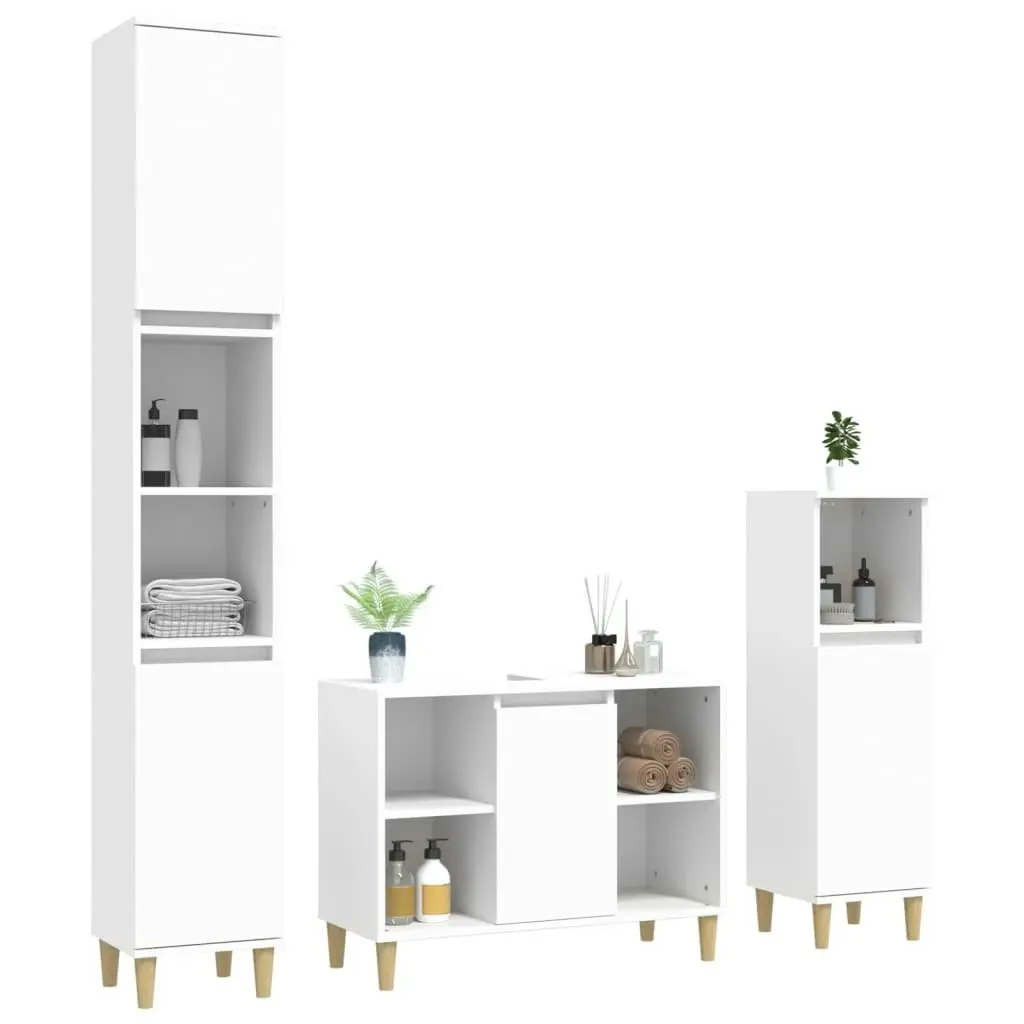 3 Piece Bathroom Furniture Set White Engineered Wood 3185613