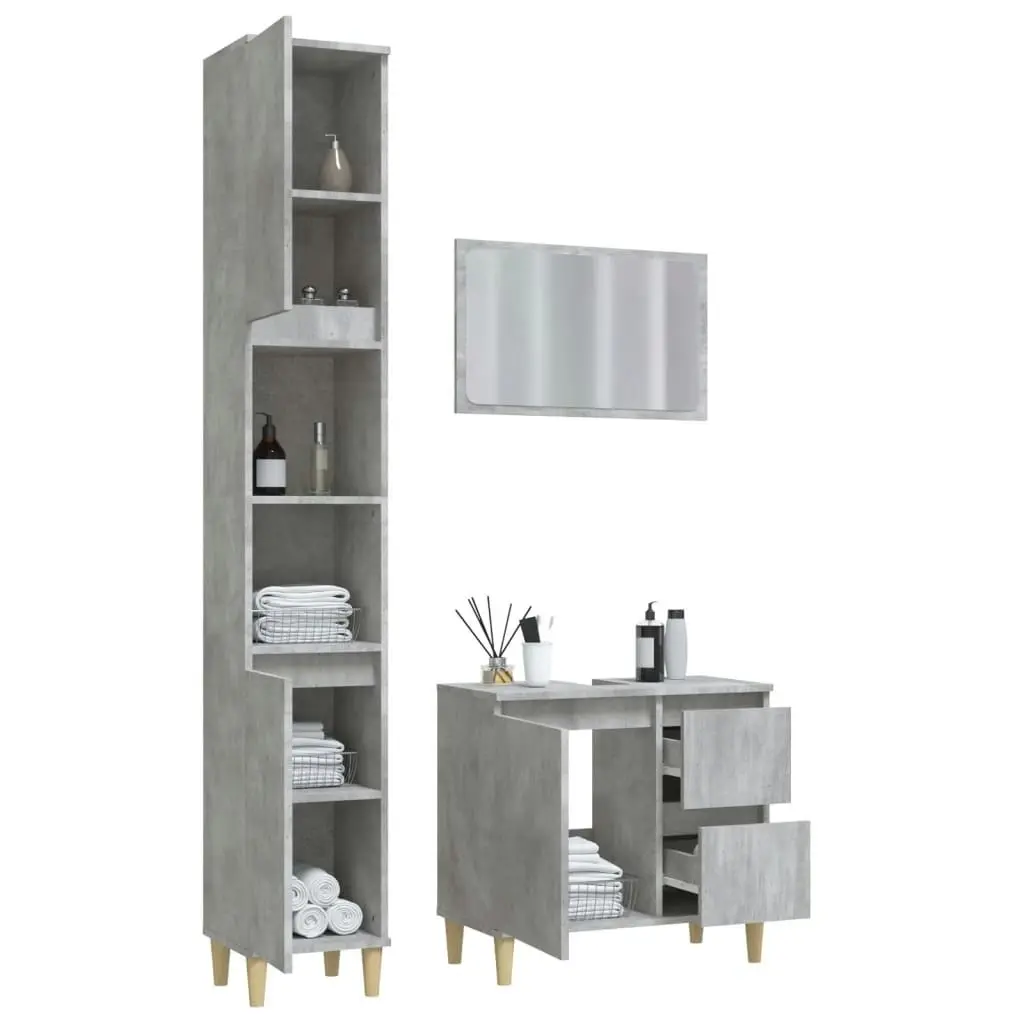 3 Piece Bathroom Furniture Set Concrete Grey Engineered Wood 3185575