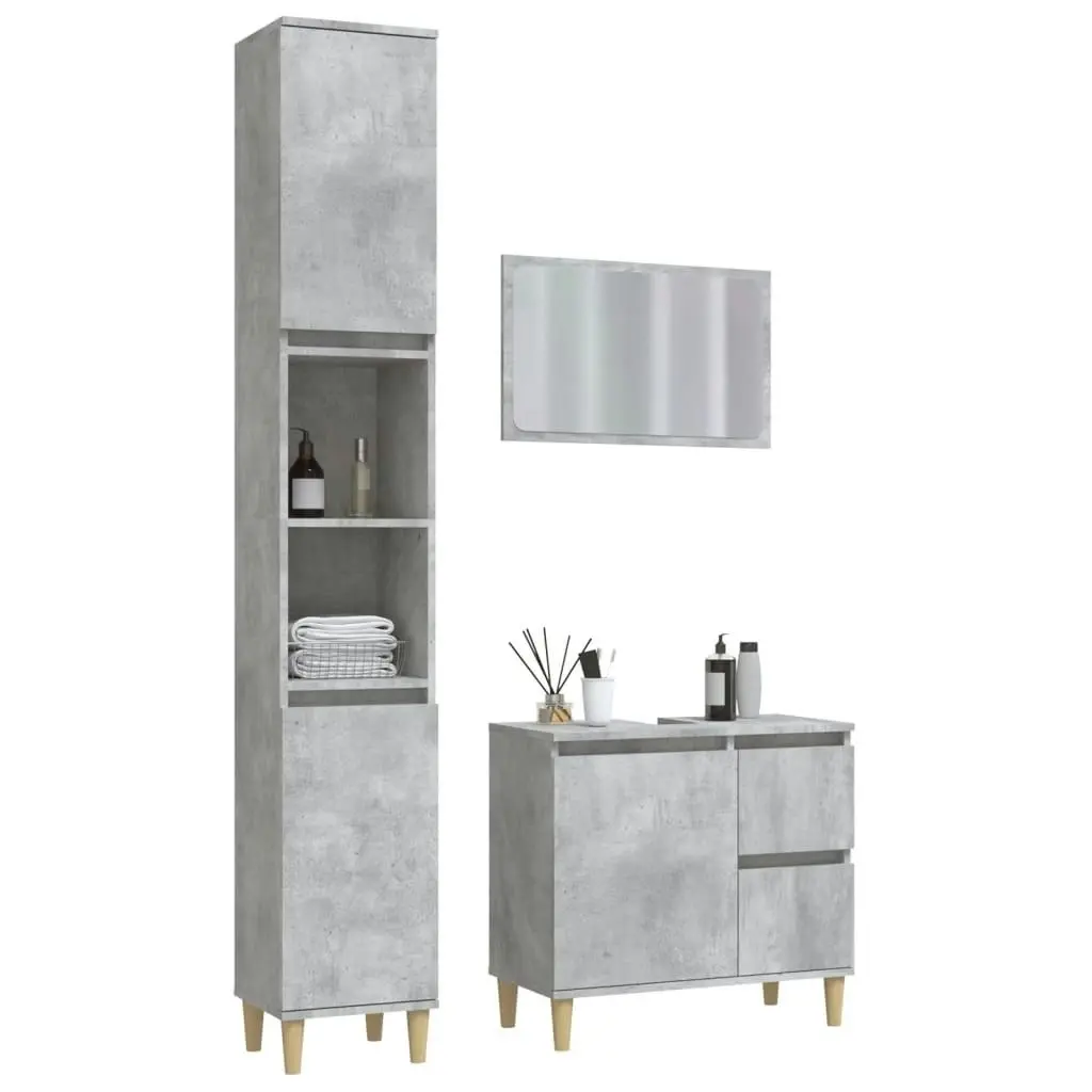 3 Piece Bathroom Furniture Set Concrete Grey Engineered Wood 3185575