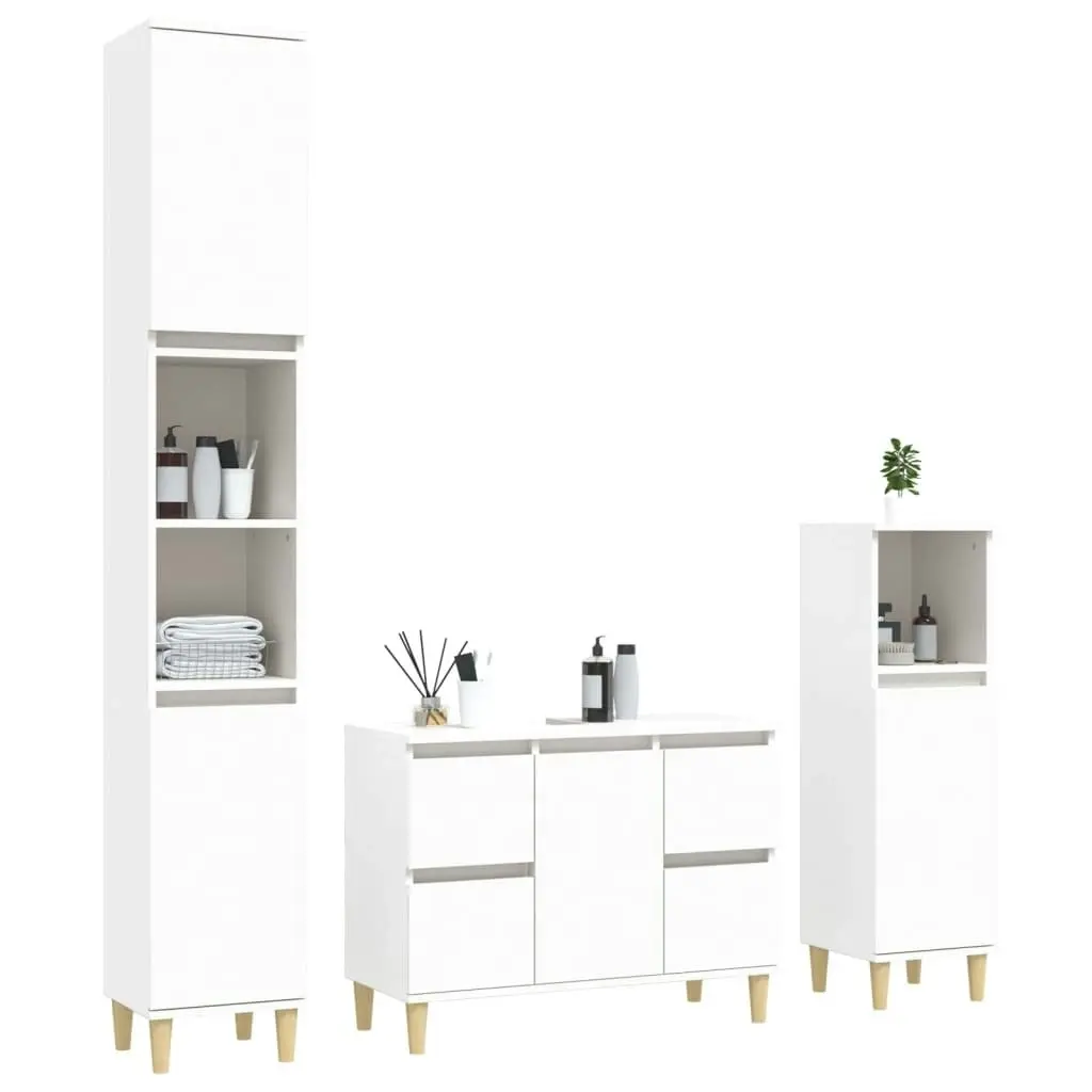 3 Piece Bathroom Furniture Set White Engineered Wood 3185597