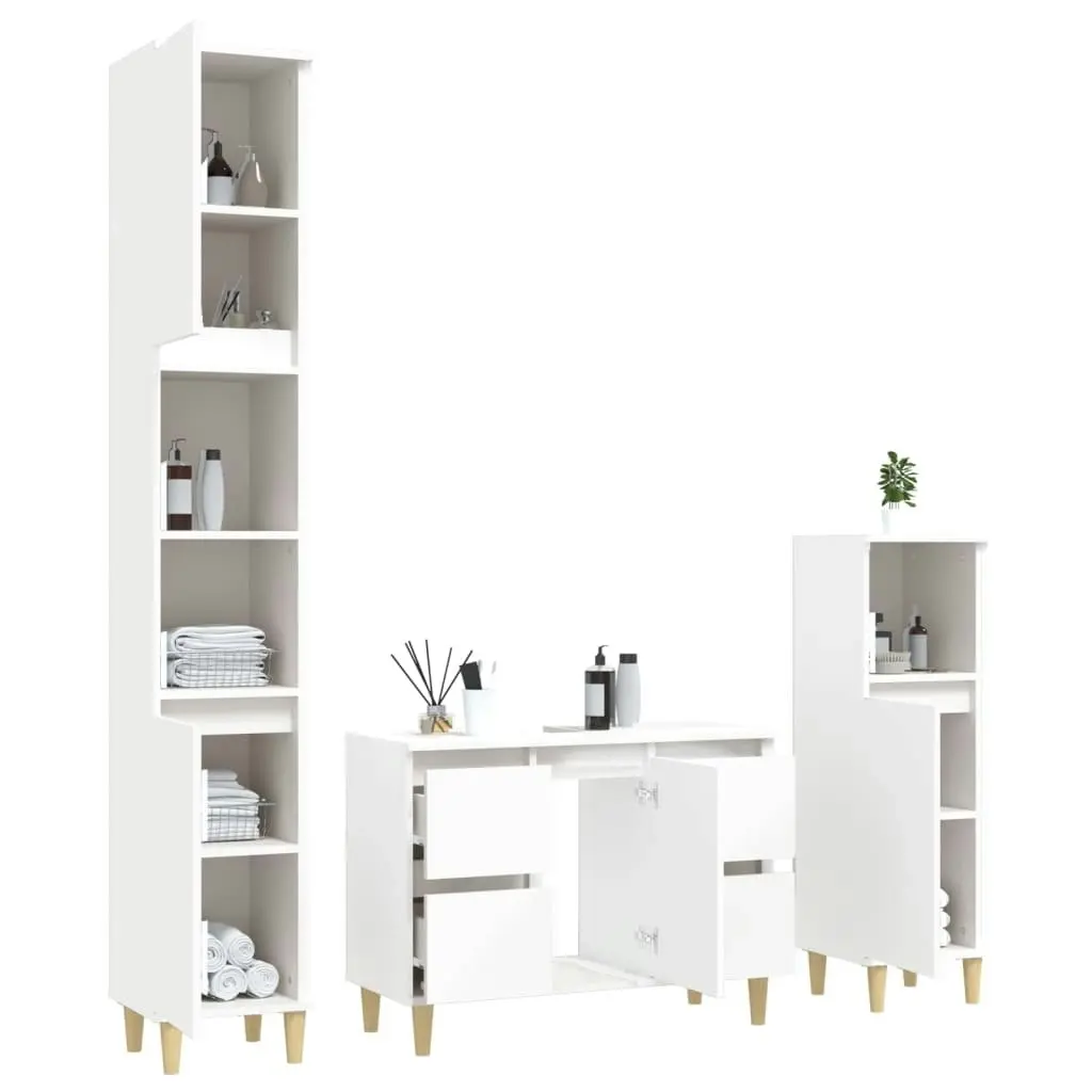 3 Piece Bathroom Furniture Set White Engineered Wood 3185597