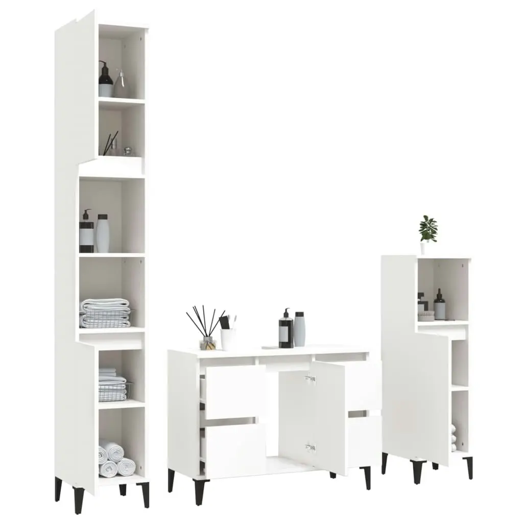 3 Piece Bathroom Furniture Set White Engineered Wood 3185605