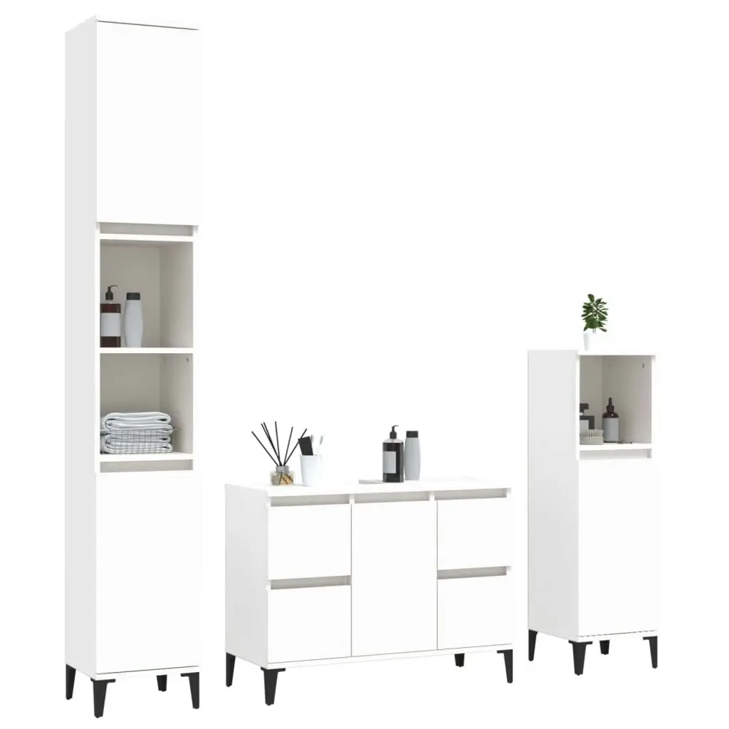 3 Piece Bathroom Furniture Set White Engineered Wood 3185605