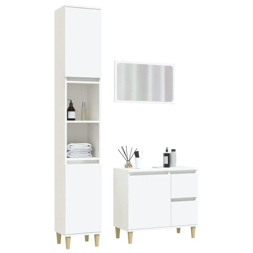 3 Piece Bathroom Furniture Set White Engineered Wood 3185571