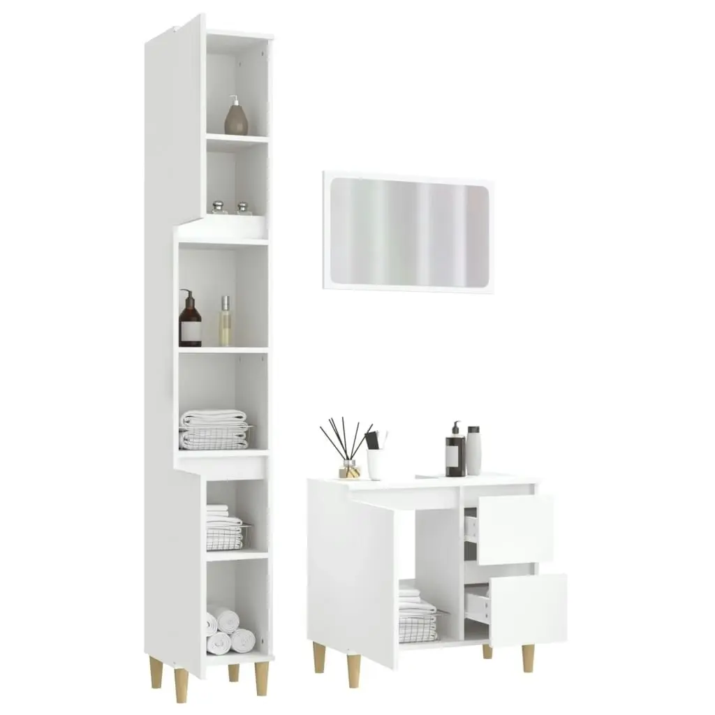 3 Piece Bathroom Furniture Set White Engineered Wood 3185571