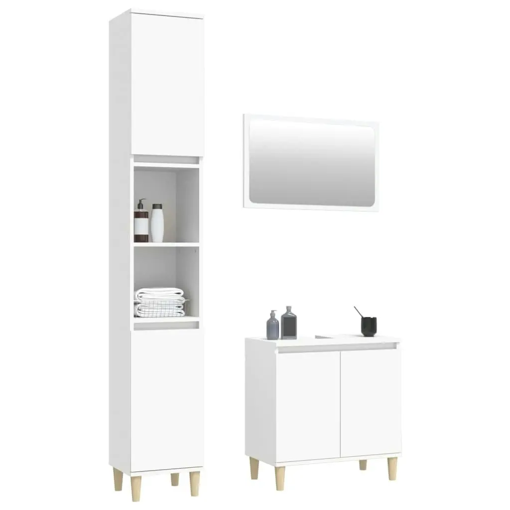 3 Piece Bathroom Furniture Set White Engineered Wood 3185659