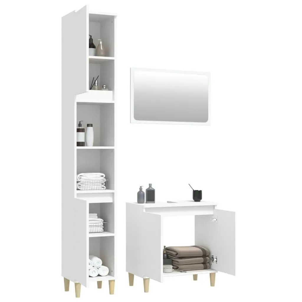 3 Piece Bathroom Furniture Set White Engineered Wood 3185659