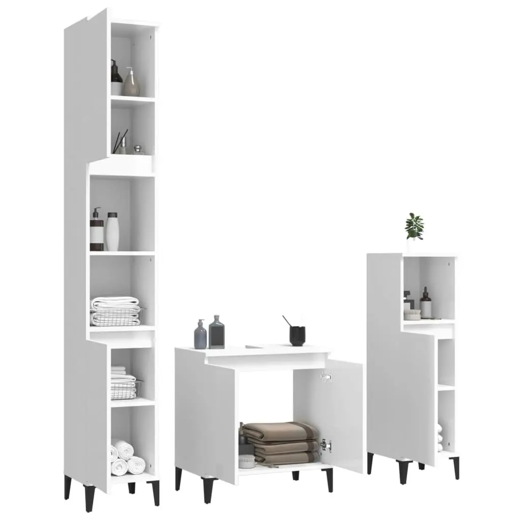 3 Piece Bathroom Furniture Set High Gloss White Engineered Wood 3185591