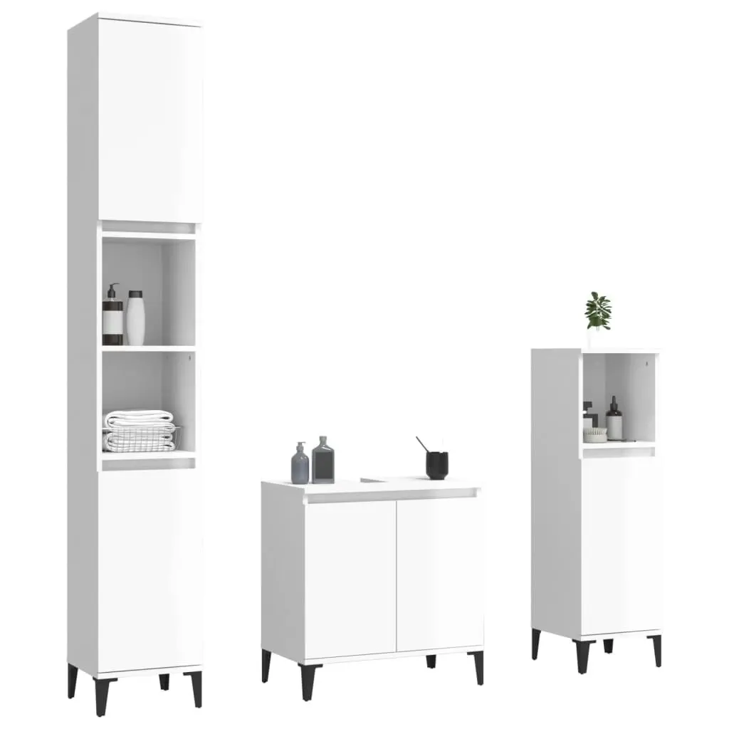 3 Piece Bathroom Furniture Set High Gloss White Engineered Wood 3185591