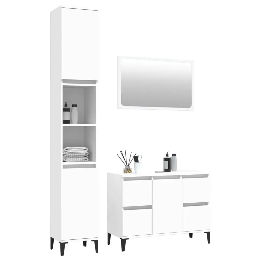 3 Piece Bathroom Furniture Set White Engineered Wood 3185674